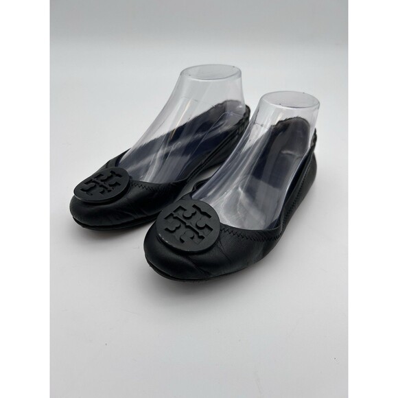 Tory Burch Matte Black Minnie Travel Ballet Flats Womens 6.5 Worn See Pics - Picture 1 of 11